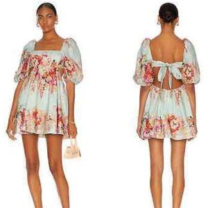 ZIMMERMANN Mae Pleated Cutout Floral Print Linen Mini Dress